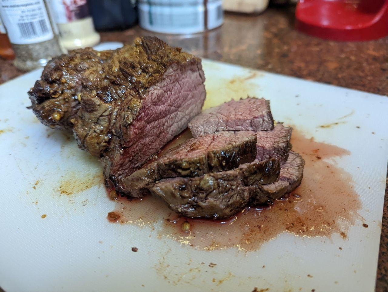 получилось жестковато, но если тонко нарезать, то очень даже норм