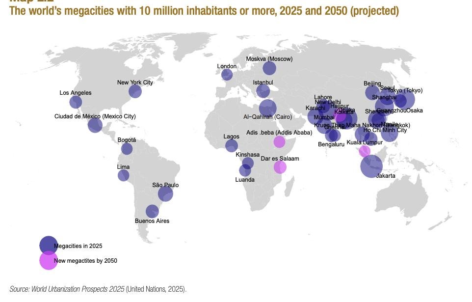 Нелишне обратить внимание, где очевидная концентрация населения и в каких странах появляются новые мегаполисы в ближайшие 25 лет. Там же будут концентрированно проявляться новые социальные тренды.
