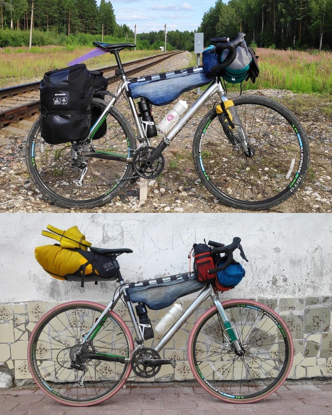 До и после байкпакинга. Но на велосипеде это вам не на спине. Развесил по сумочкам — и висит само, на тебя не давит.