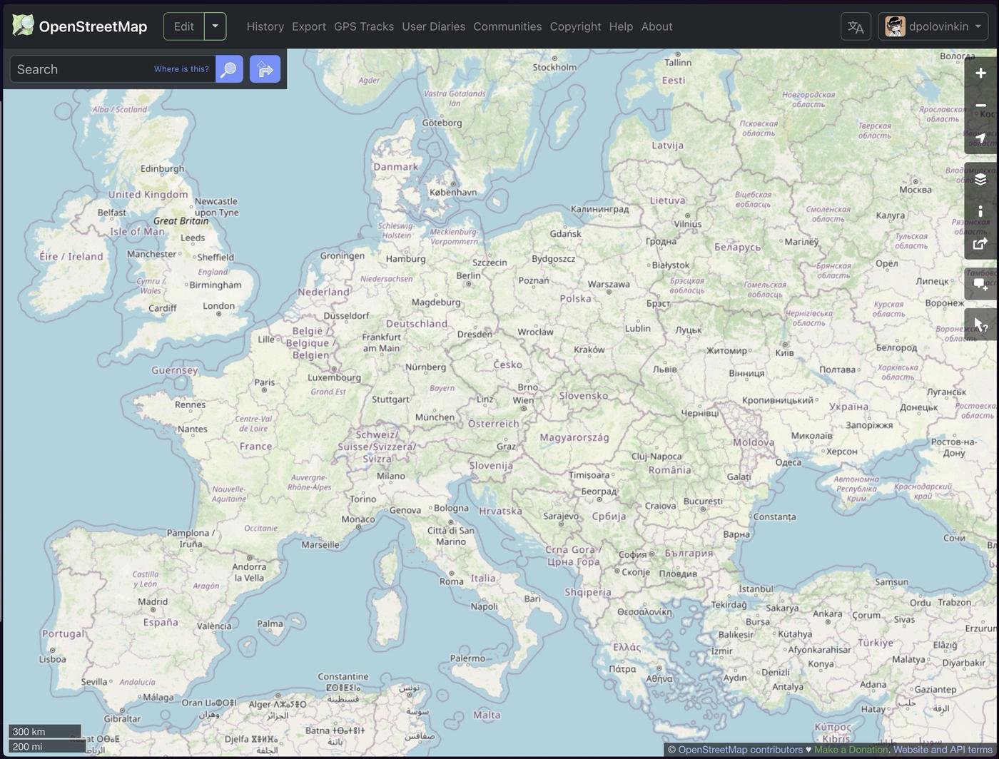 Карта Европы на сайте OSM