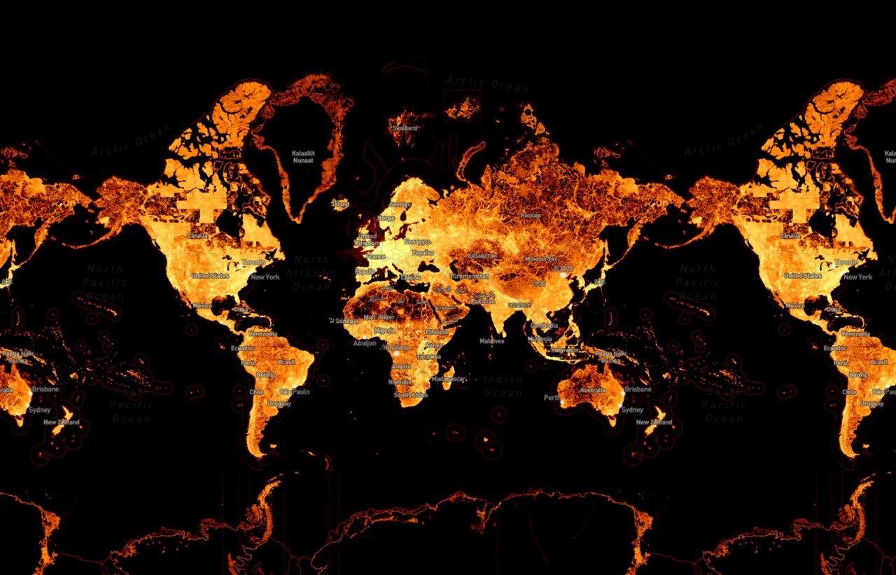 Карта плотности данных OpenStreetMaps